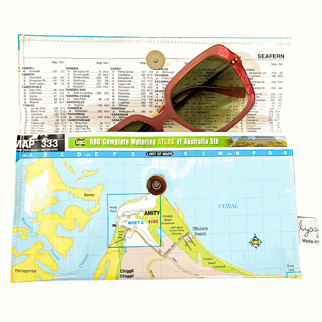 Recycled Street Map Wallet - North Stradbroke | Minjerriba Island