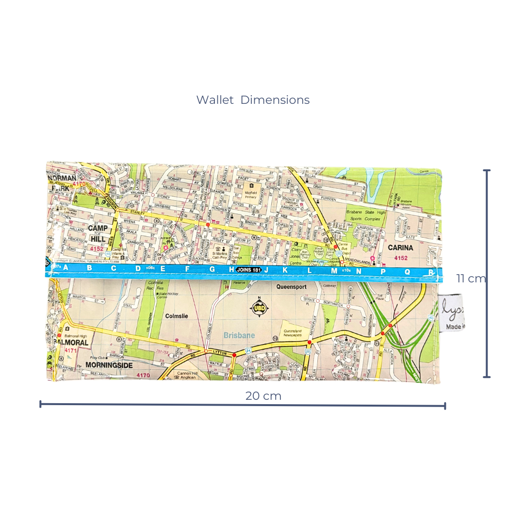 Recycled Street Map Wallet - Morningside, Colmslie, Balmoral, Seven Hills, Cannon Hill