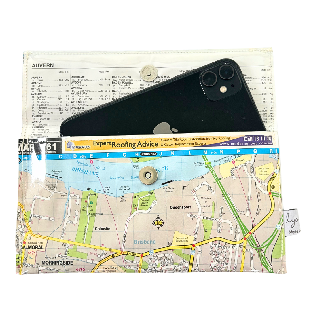 Recycled Street Map Wallet - Morningside, Colmslie, Balmoral, Seven Hills, Cannon Hill