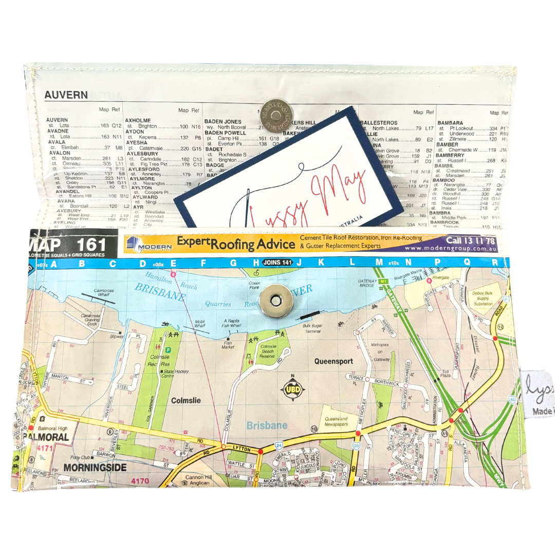 Recycled Street Map Wallet - Morningside, Colmslie, Balmoral, Seven Hills, Cannon Hill