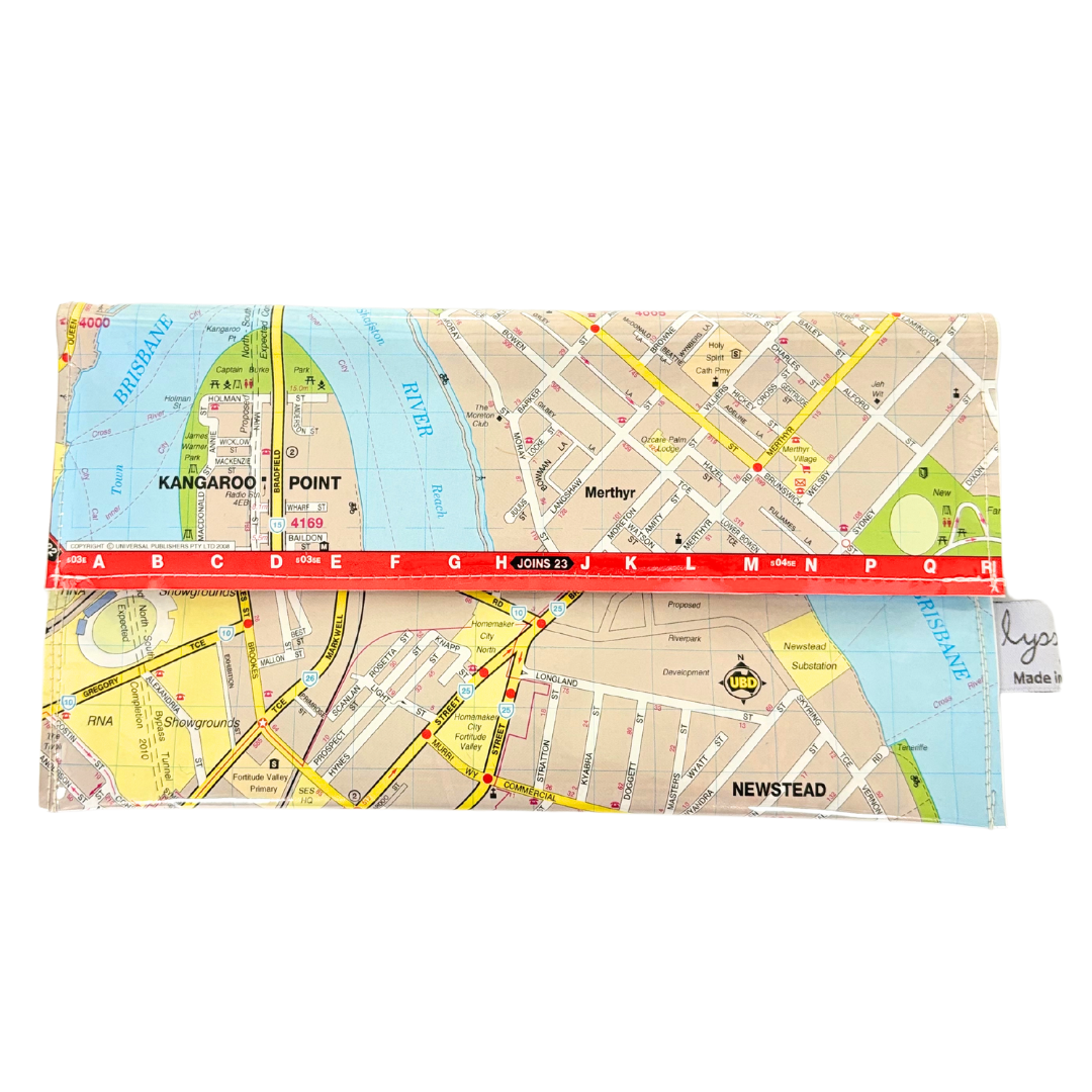 Recycled Street Map Wallet - Fortitude Valley, Kangaroo Point, Newstead, Bowen Hills