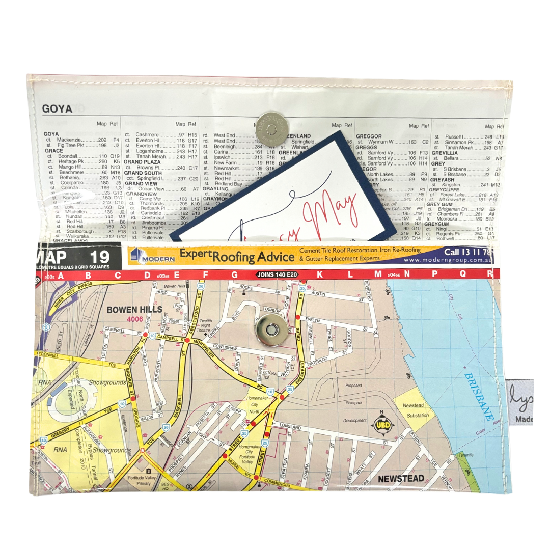 Recycled Street Map Wallet - Fortitude Valley, Kangaroo Point, Newstead, Bowen Hills