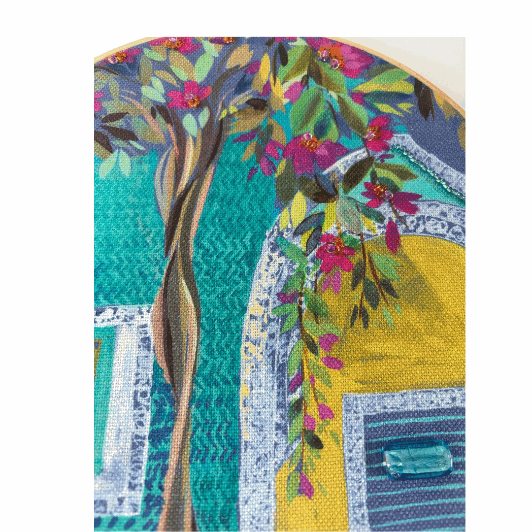 Evening in Morocco - Embellished fabric wall hanging
