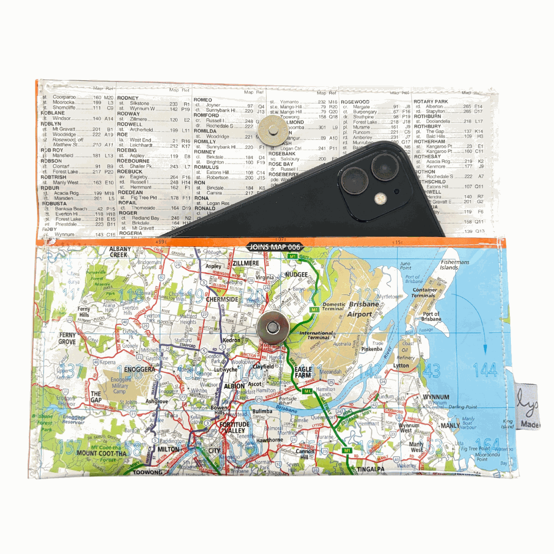 Recycled Street Map Wallet - Brisbane and Surrounding Suburbs