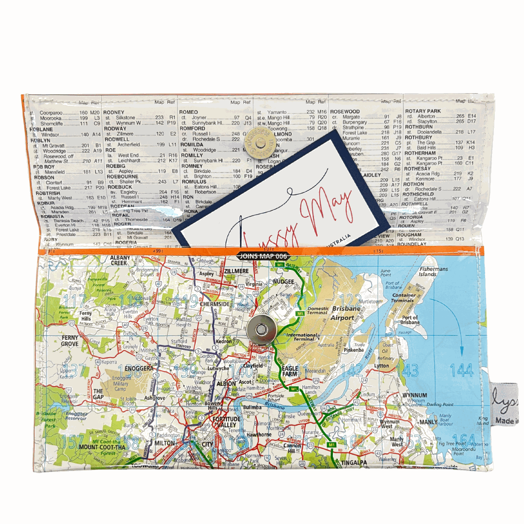 Recycled Street Map Wallet - Brisbane and Surrounding Suburbs