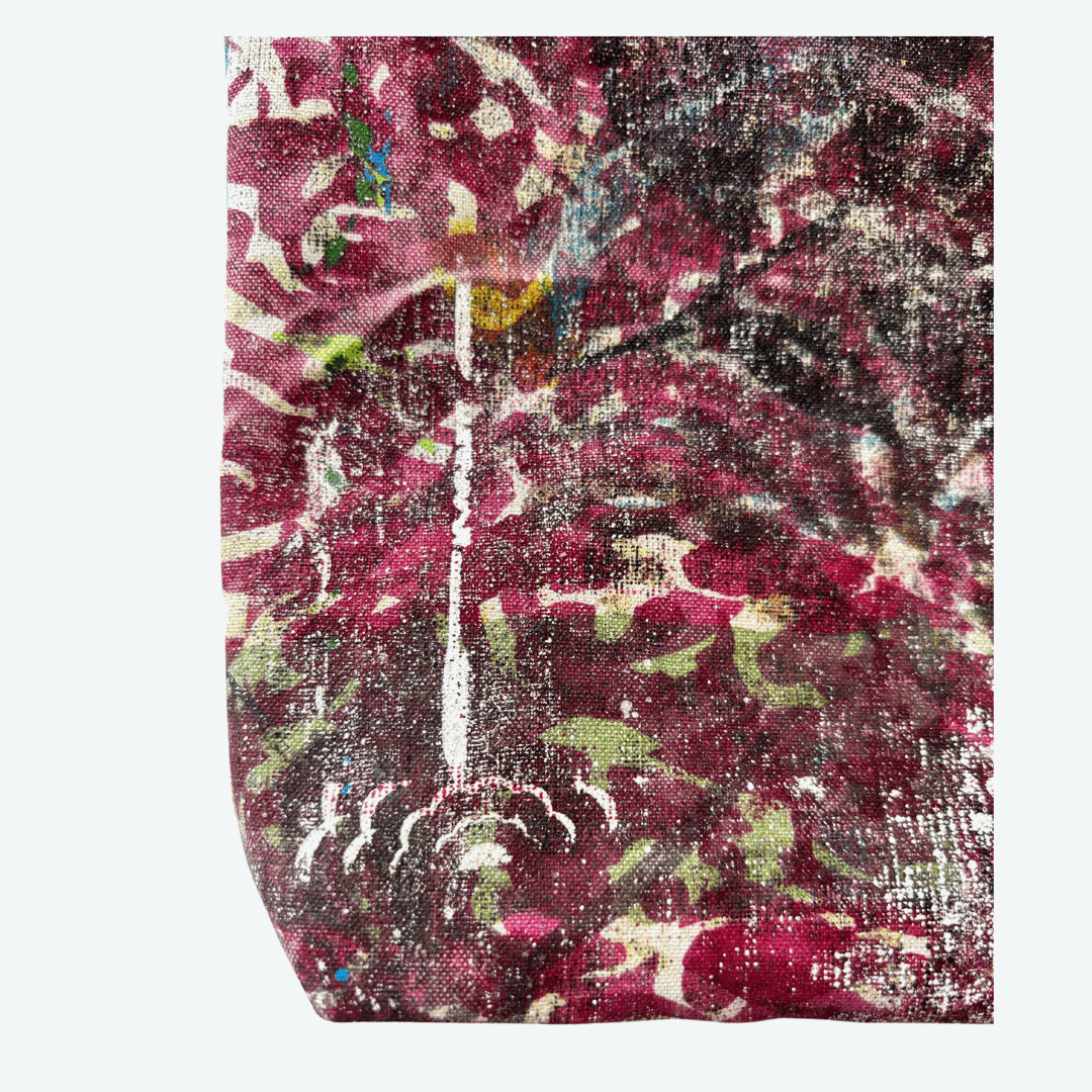 Handprinted Zip Purse : Fretwork and Flowers (large square)