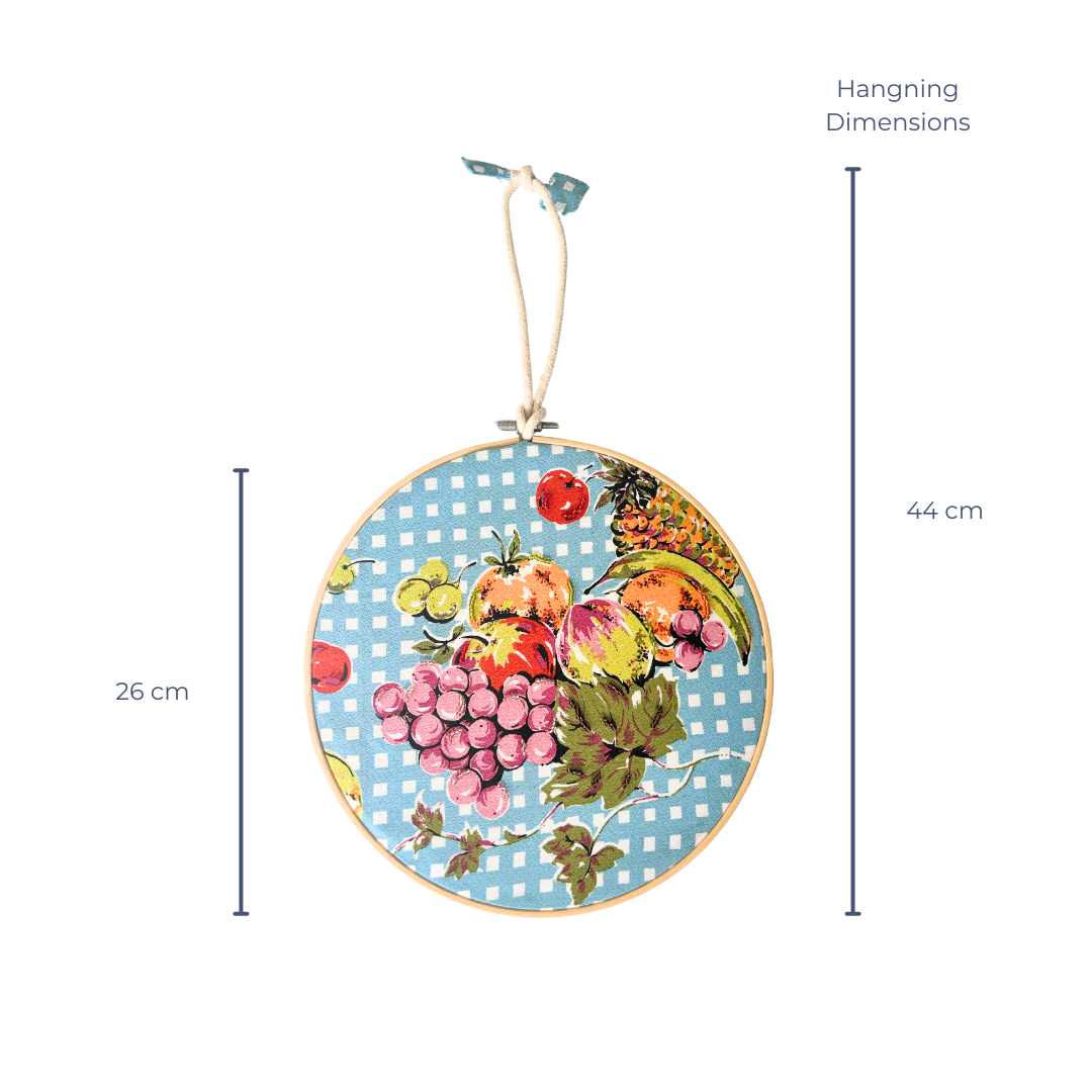 Retro Kitchen Fruit Bowl - Check tea towel wall hanging