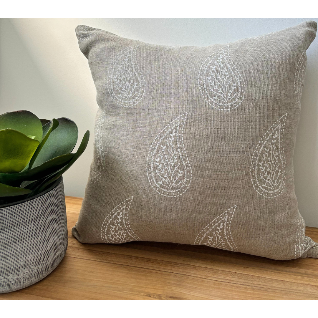 Paisley Parfait Cushion Cover - Handprinted on Natural Linen