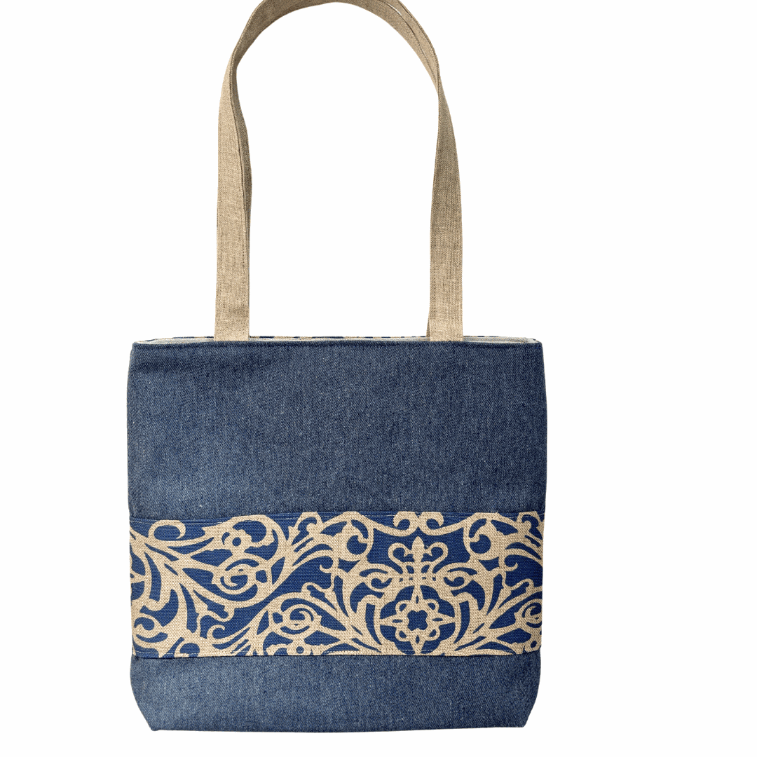 Sunday Denim Tote - Handprinted Linen