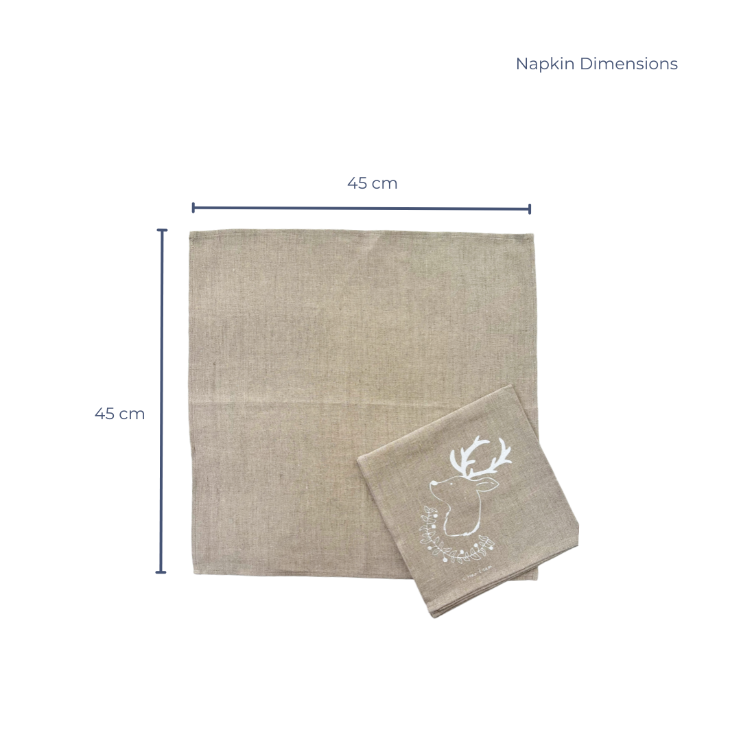 Christmas Deer and Garland Linen Napkins - White (Set of 4)