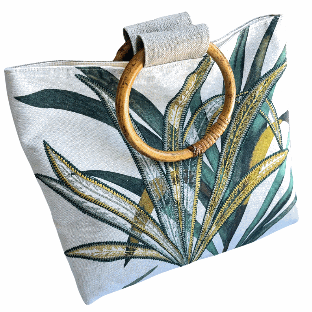 Port Douglas Days Large Shopper with Rattan Handles (Green)