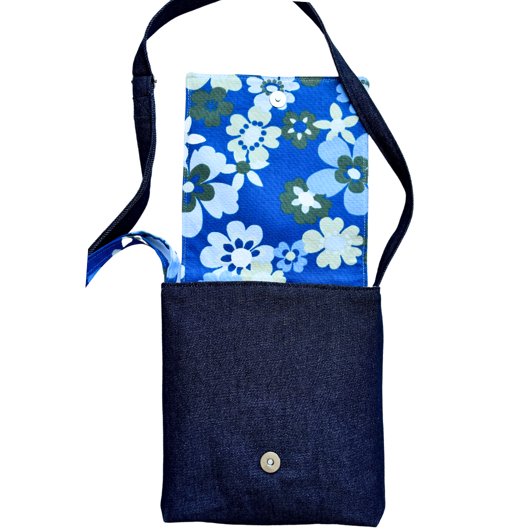 Fresh Flowers Cross Body Dark Denim Satchel