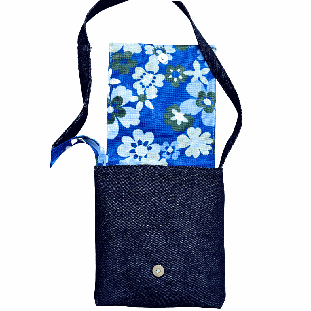 Fresh Flowers Cross Body Dark Denim Satchel