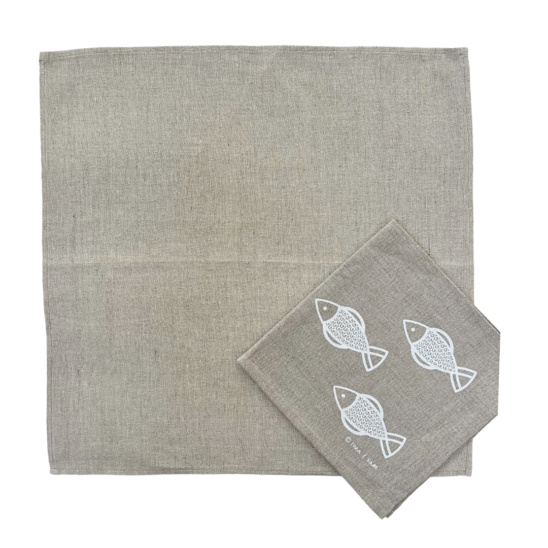 Loads of Fishes Linen Napkins - White (Set of 4)