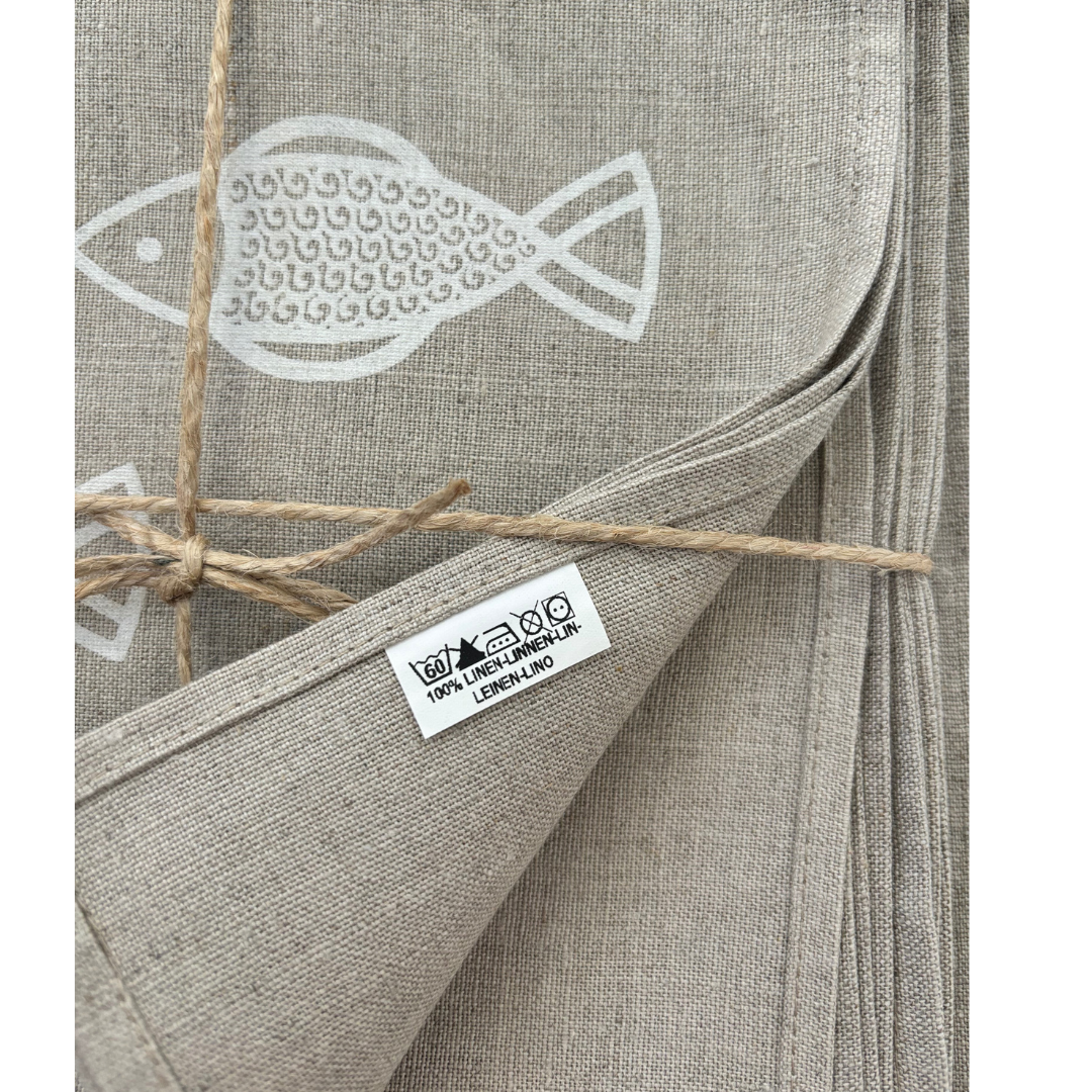 Loads of Fishes Linen Napkins - White (Set of 4)