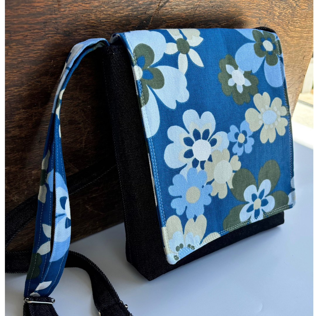 Fresh Flowers Cross Body Dark Denim Satchel