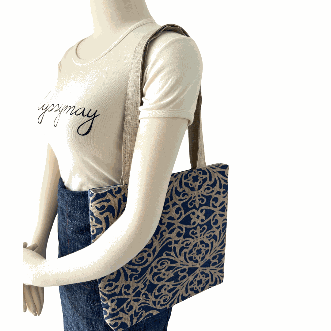 Sunday Denim Tote - Handprinted Linen