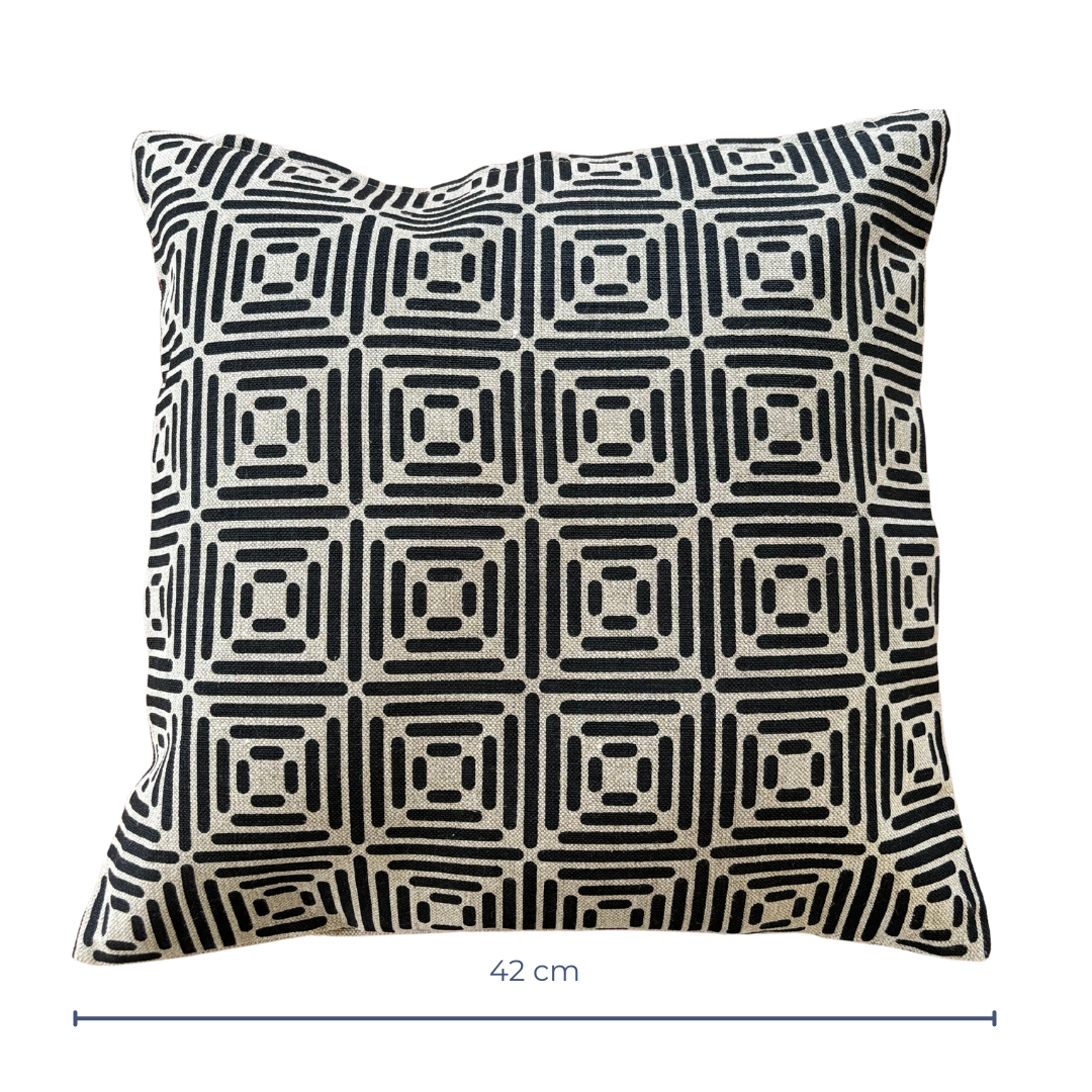 Diamond Cushion Cover Hand Printed in Black on Natural Linen
