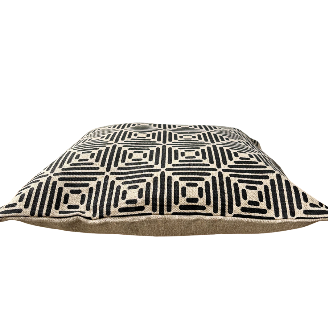 Diamond Cushion Cover Hand Printed in Black on Natural Linen