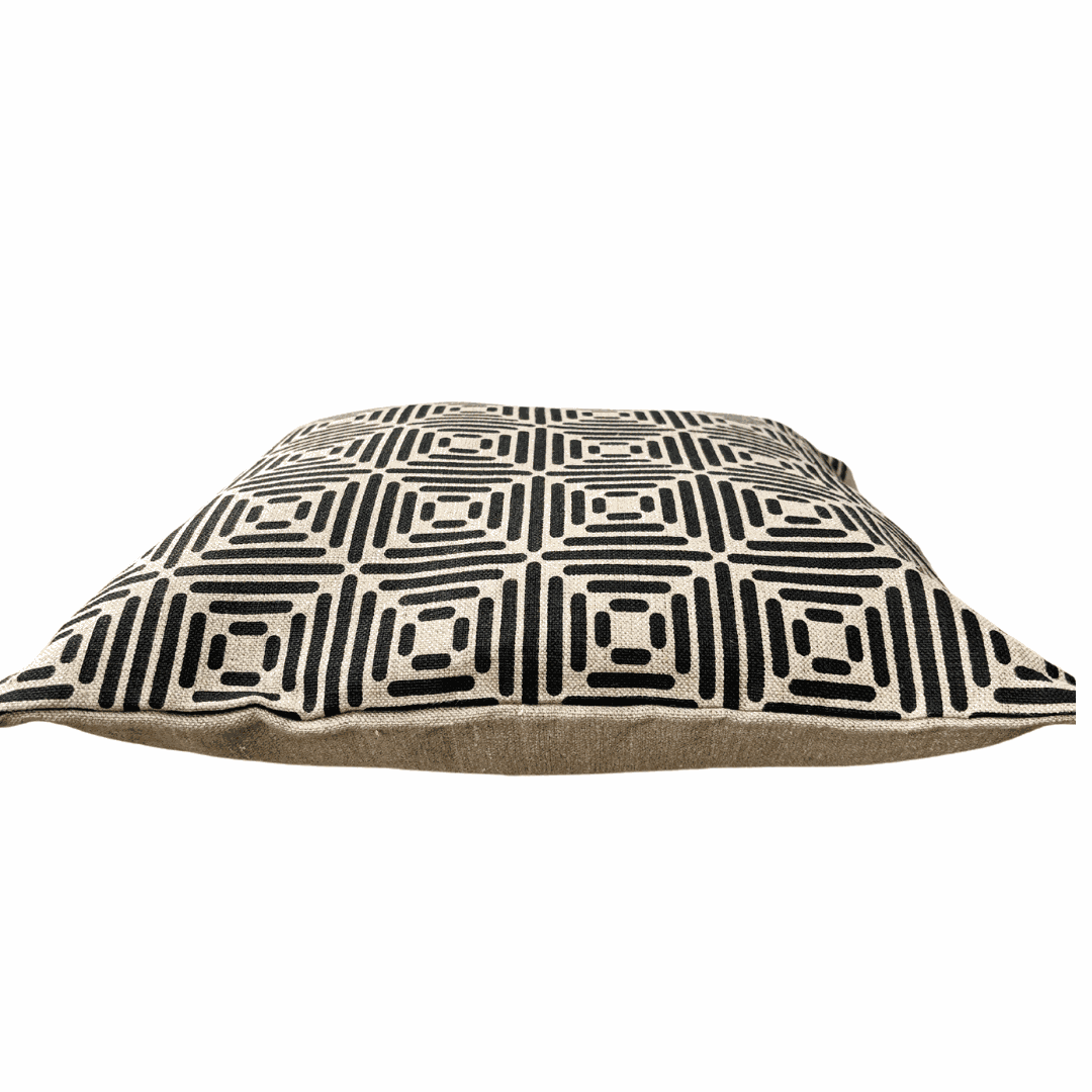 Diamond Cushion Cover Hand Printed in Black on Natural Linen