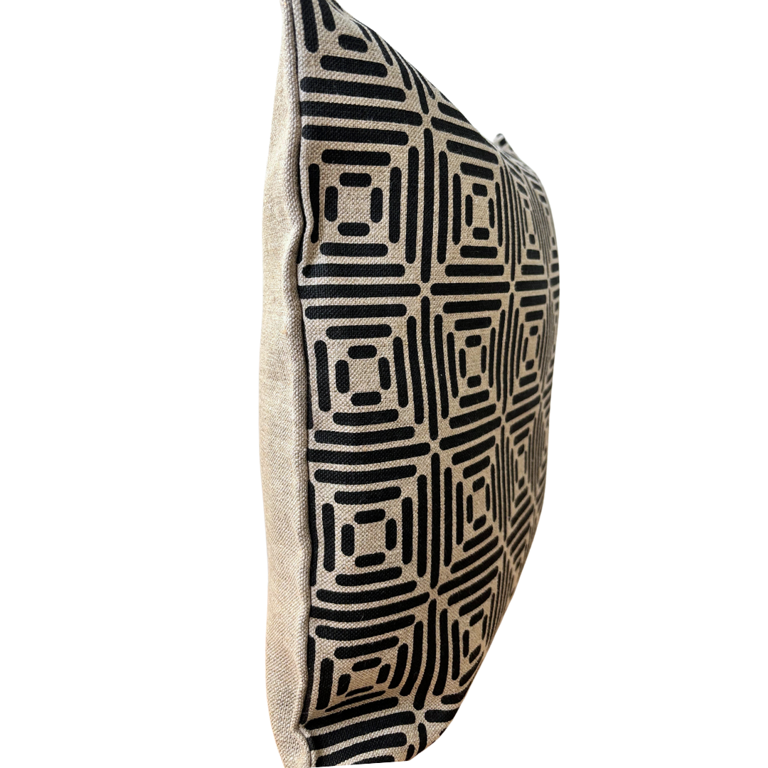 Diamond Cushion Cover Hand Printed in Black on Natural Linen