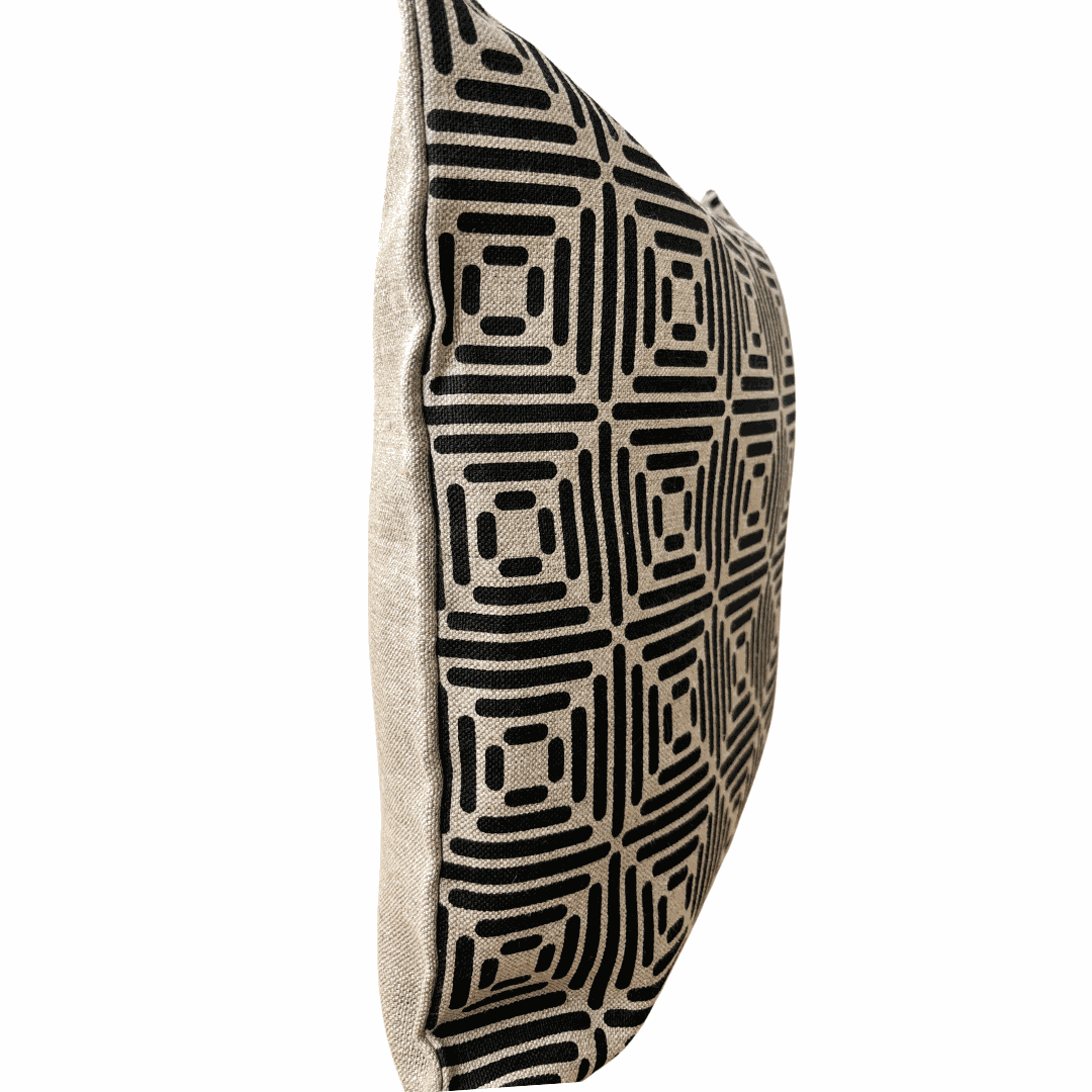 Diamond Cushion Cover Hand Printed in Black on Natural Linen