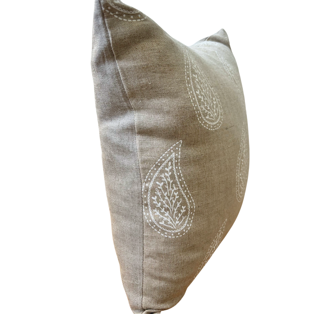 Paisley Parfait Cushion Cover - Handprinted on Natural Linen