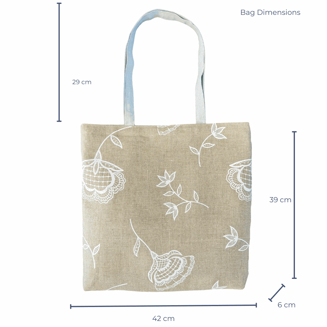 Handprinted Bohemian Blooms Extra Large Tote (Natural Linen)