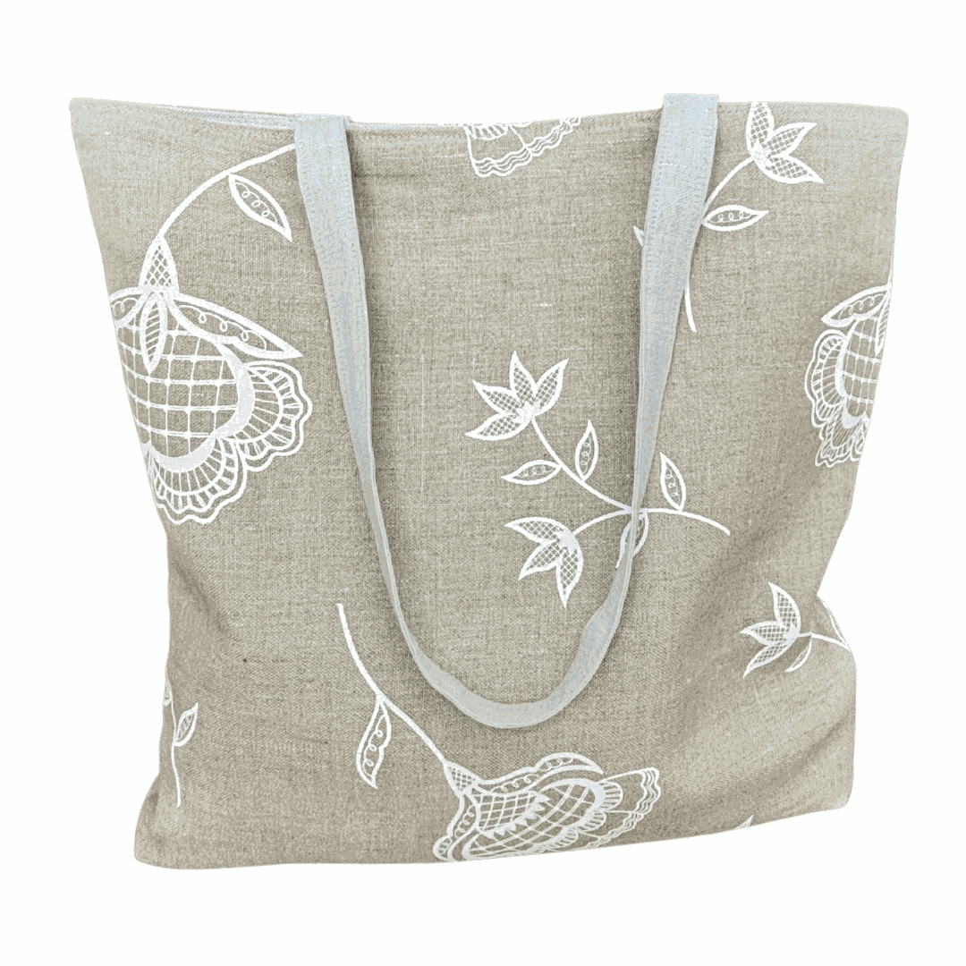Handprinted Bohemian Blooms Extra Large Tote (Natural Linen)