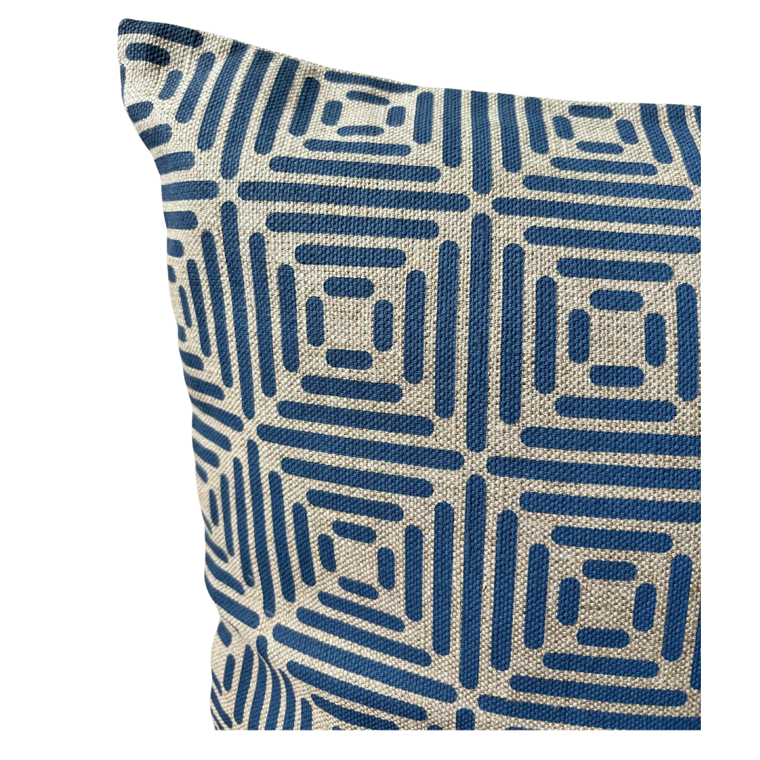 Diamond Cushion Cover Hand Printed in Cottage Blue on Natural Linen