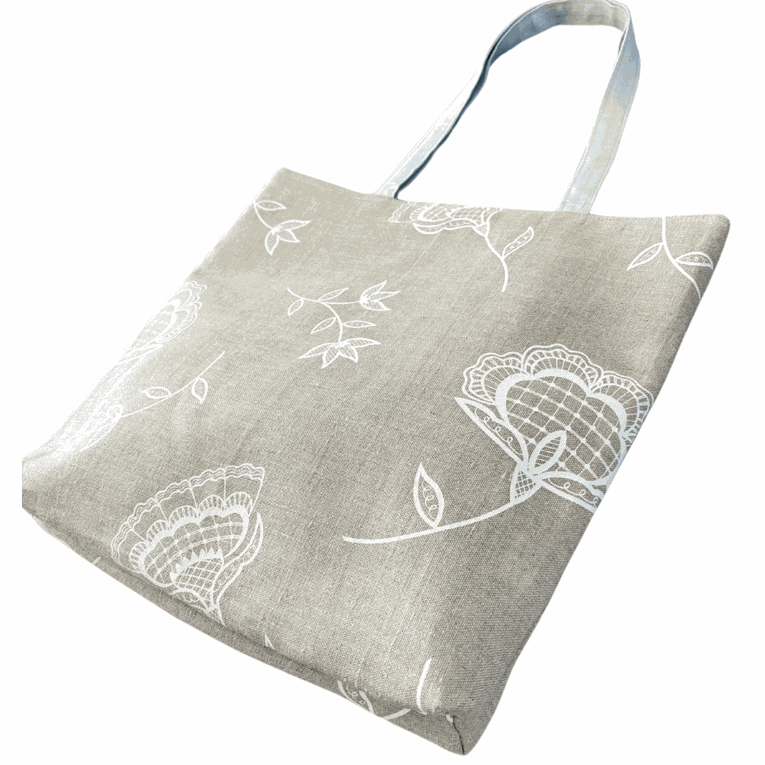 Handprinted Bohemian Blooms Extra Large Tote (Natural Linen)