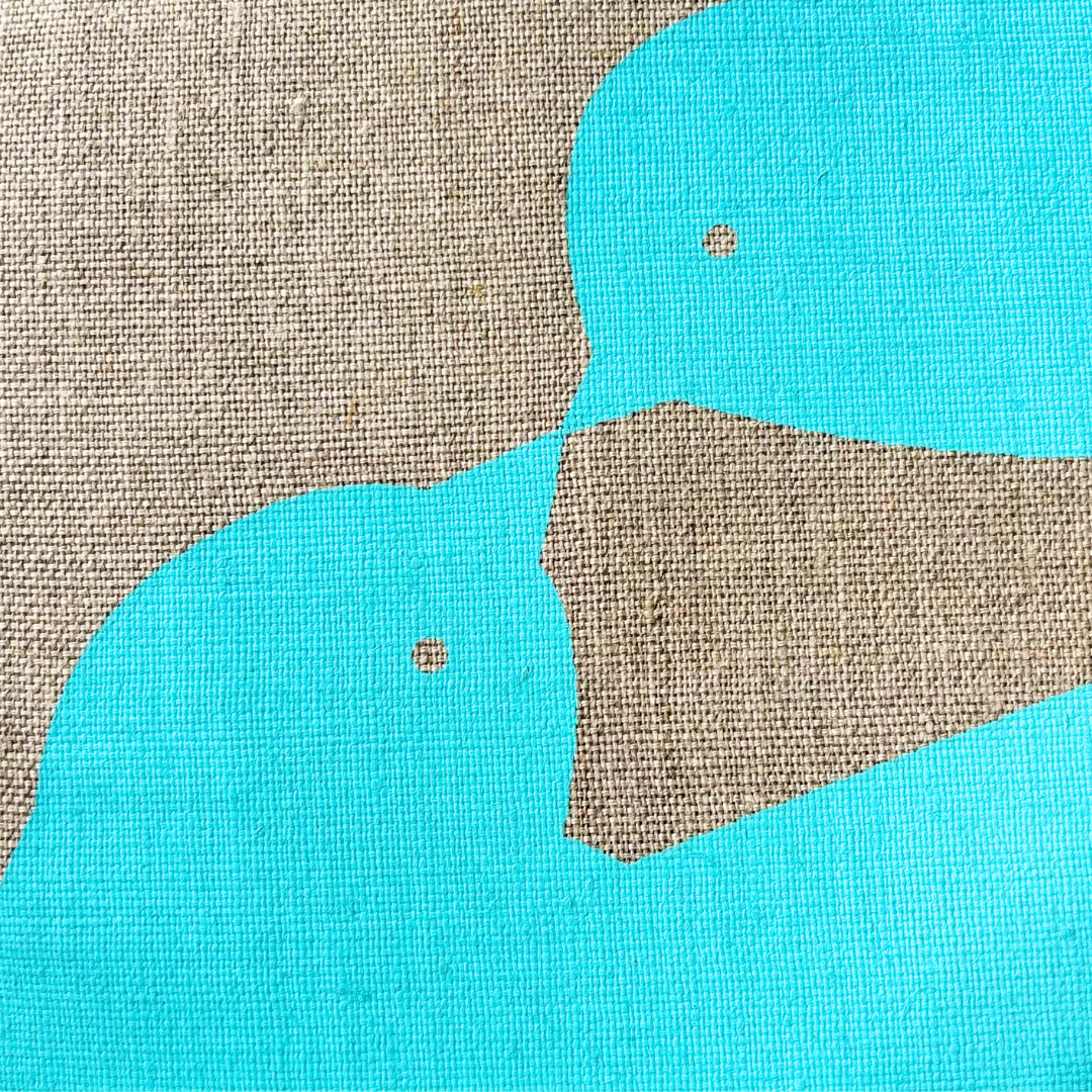 Dove Love Cushion Cover Hand Printed in Aqua on Natural Linen