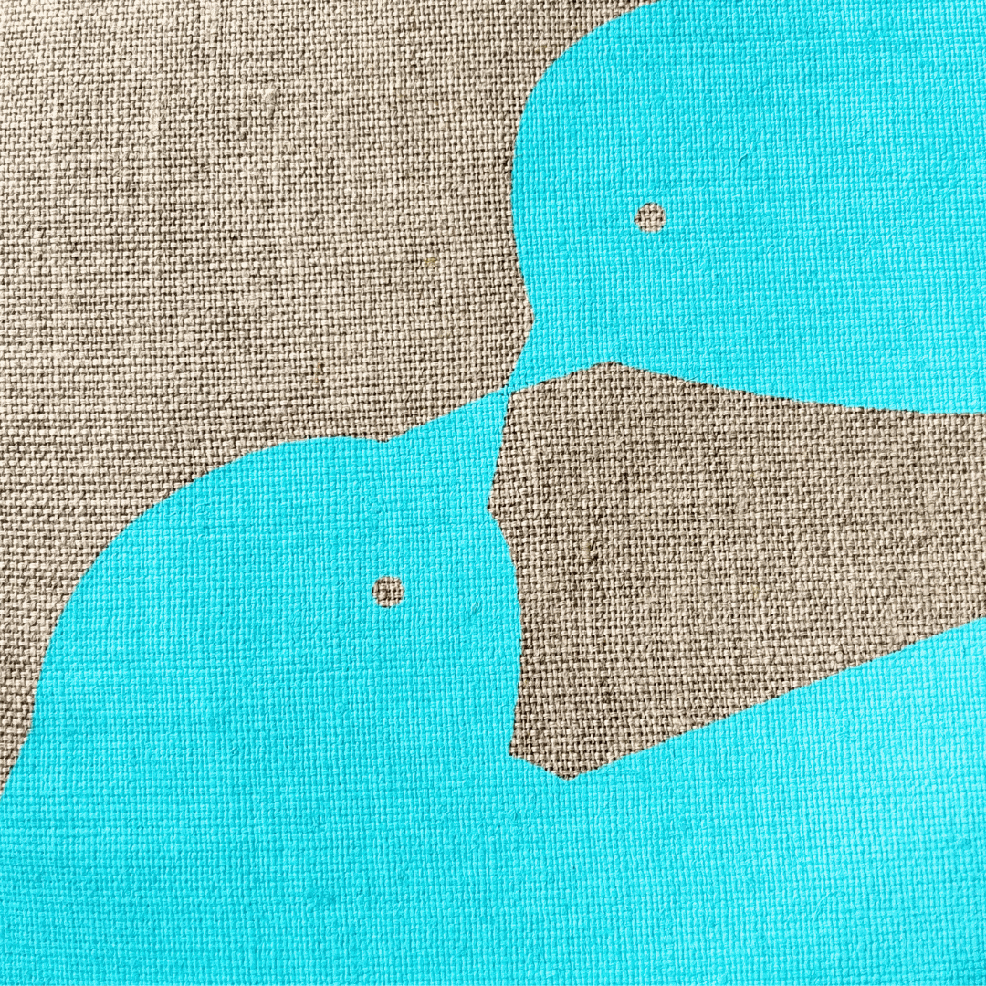 Dove Love Cushion Cover Hand Printed in Aqua on Natural Linen
