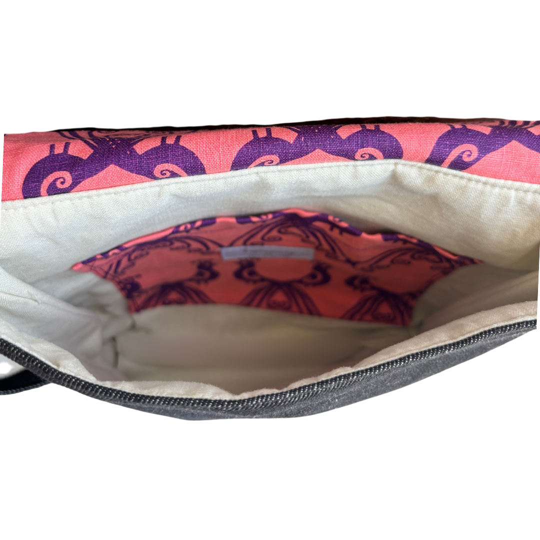 Peacocks in Purple Cross Body Dark Denim Satchel