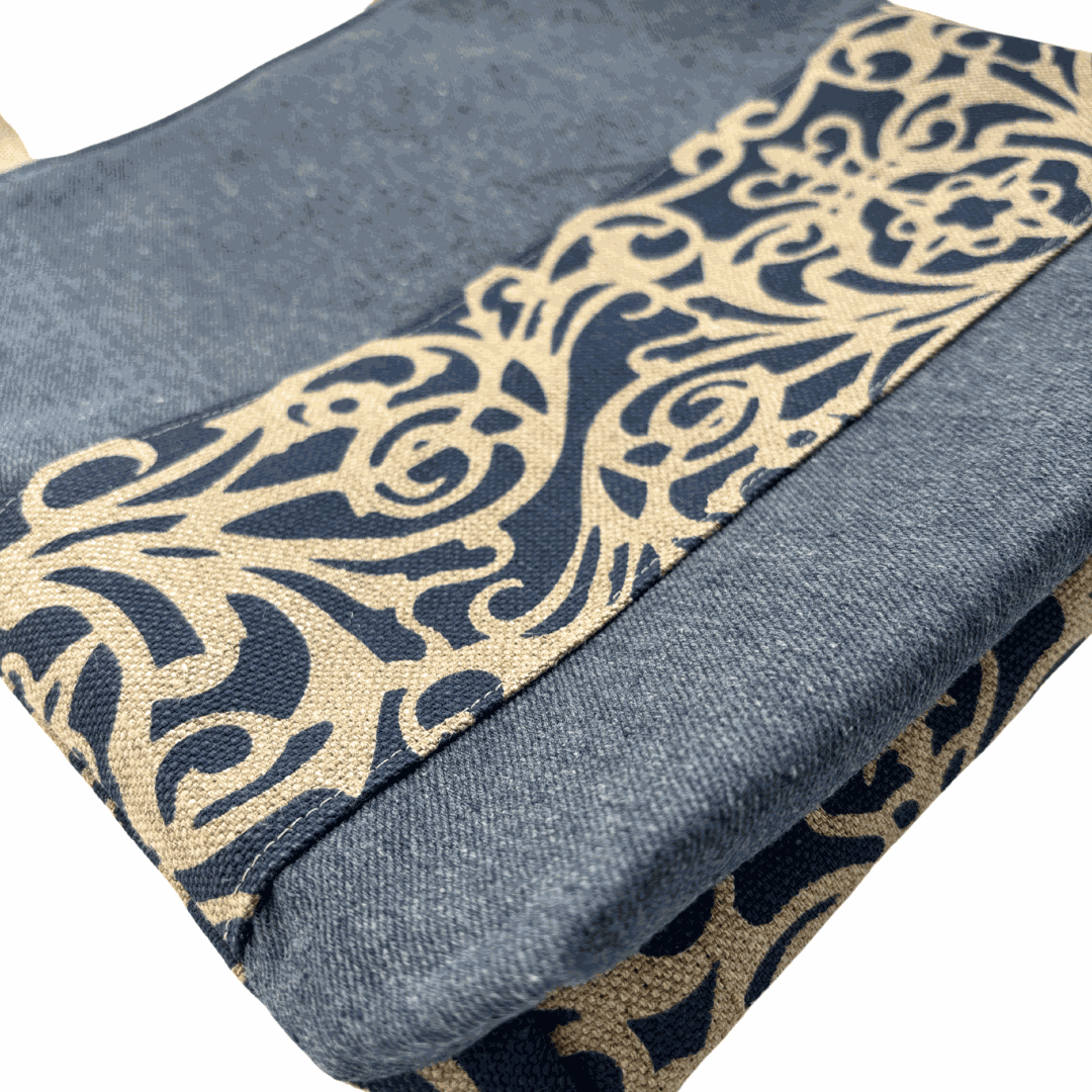 Sunday Denim Tote - Handprinted Linen