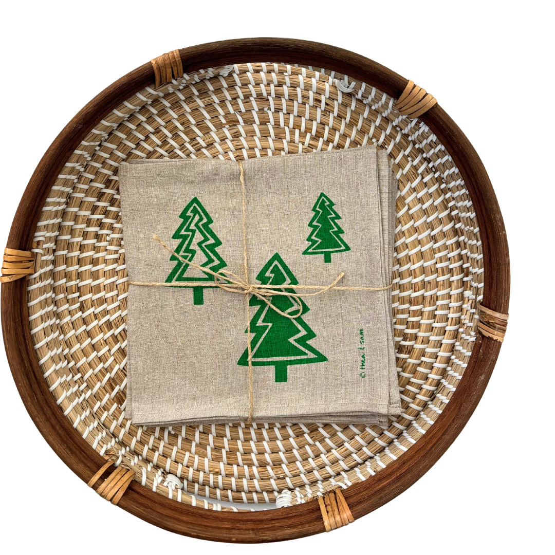 Christmas Trees Linen Napkin - Emerald Green (Set of 4)