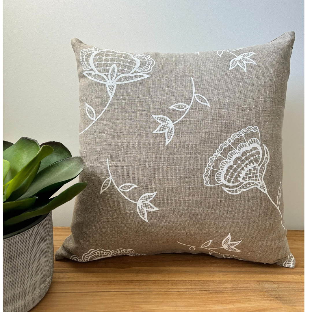 Bohemian Blooms Cushion Cover - Handprinted on Natural Linen