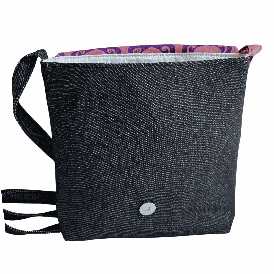 Peacocks in Purple Cross Body Dark Denim Satchel