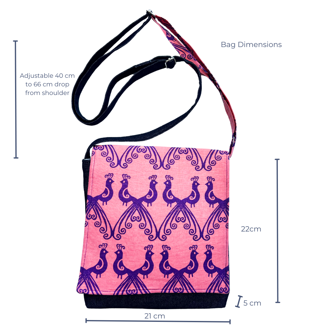 Peacocks in Purple Cross Body Dark Denim Satchel
