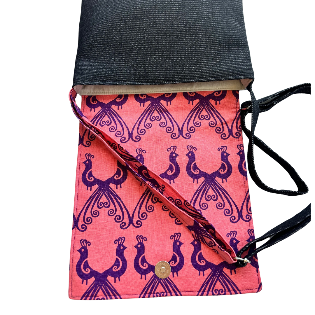 Peacocks in Purple Cross Body Dark Denim Satchel