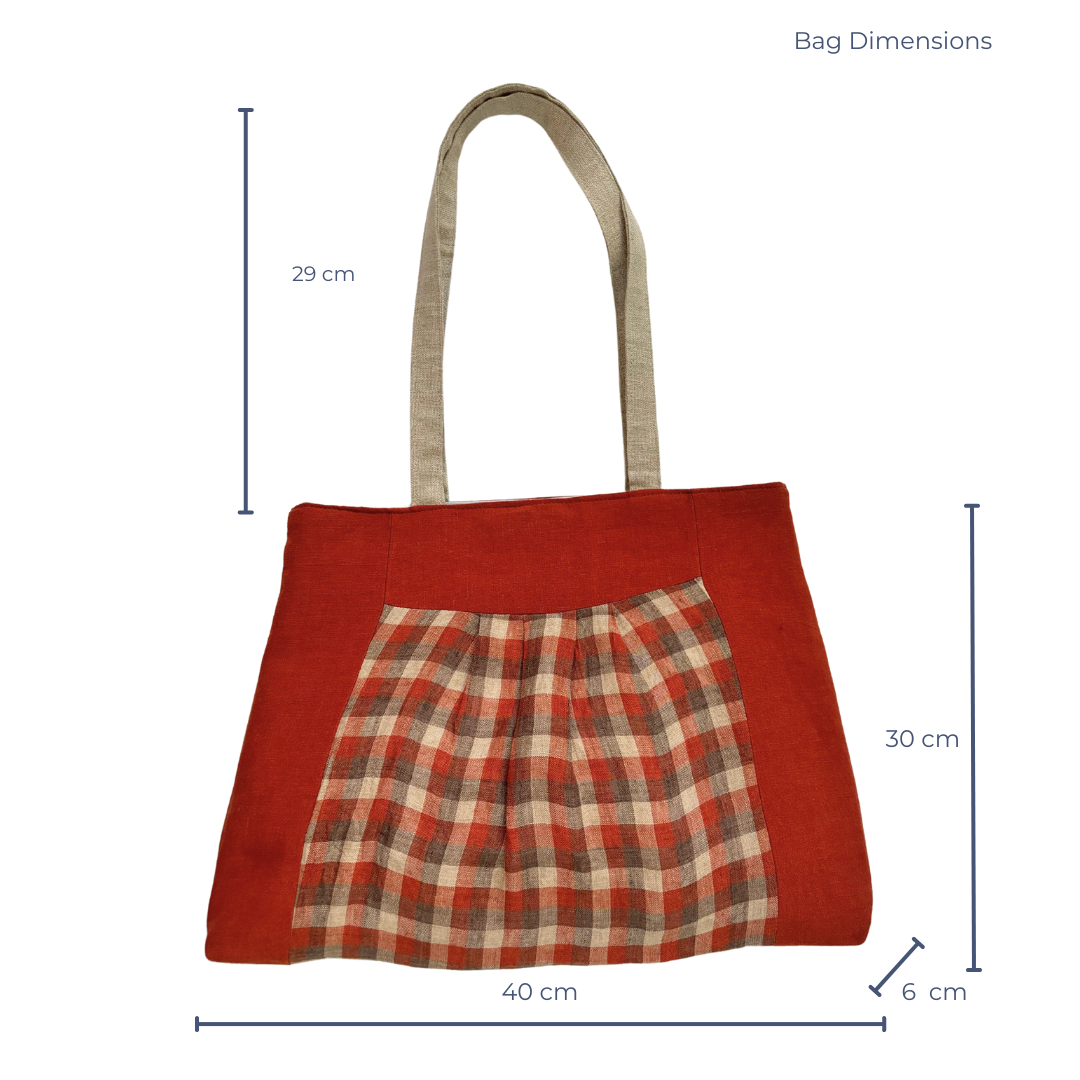 Handmade Penny Lane Pleated Tent Tote in Checked Linen