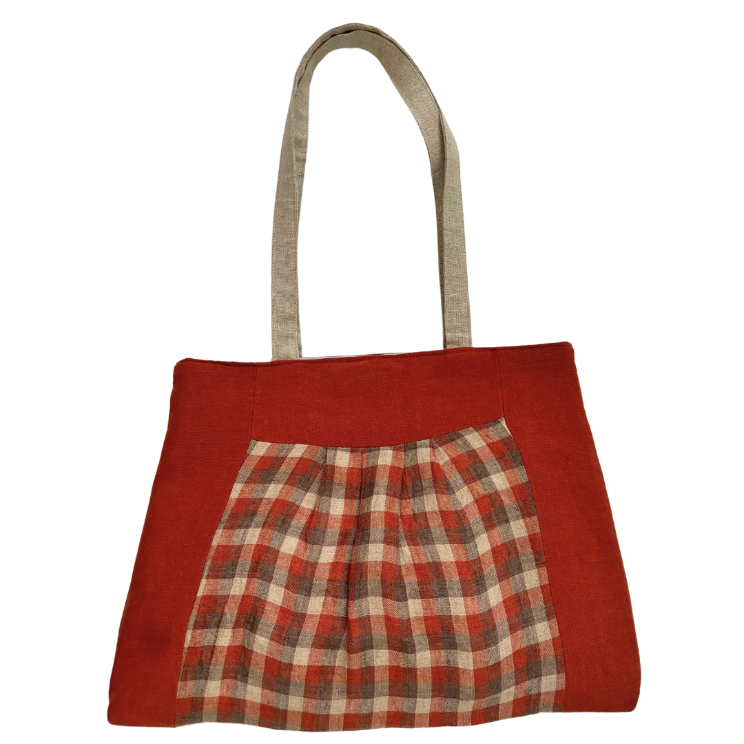 Handmade Penny Lane Pleated Tent Tote in Checked Linen