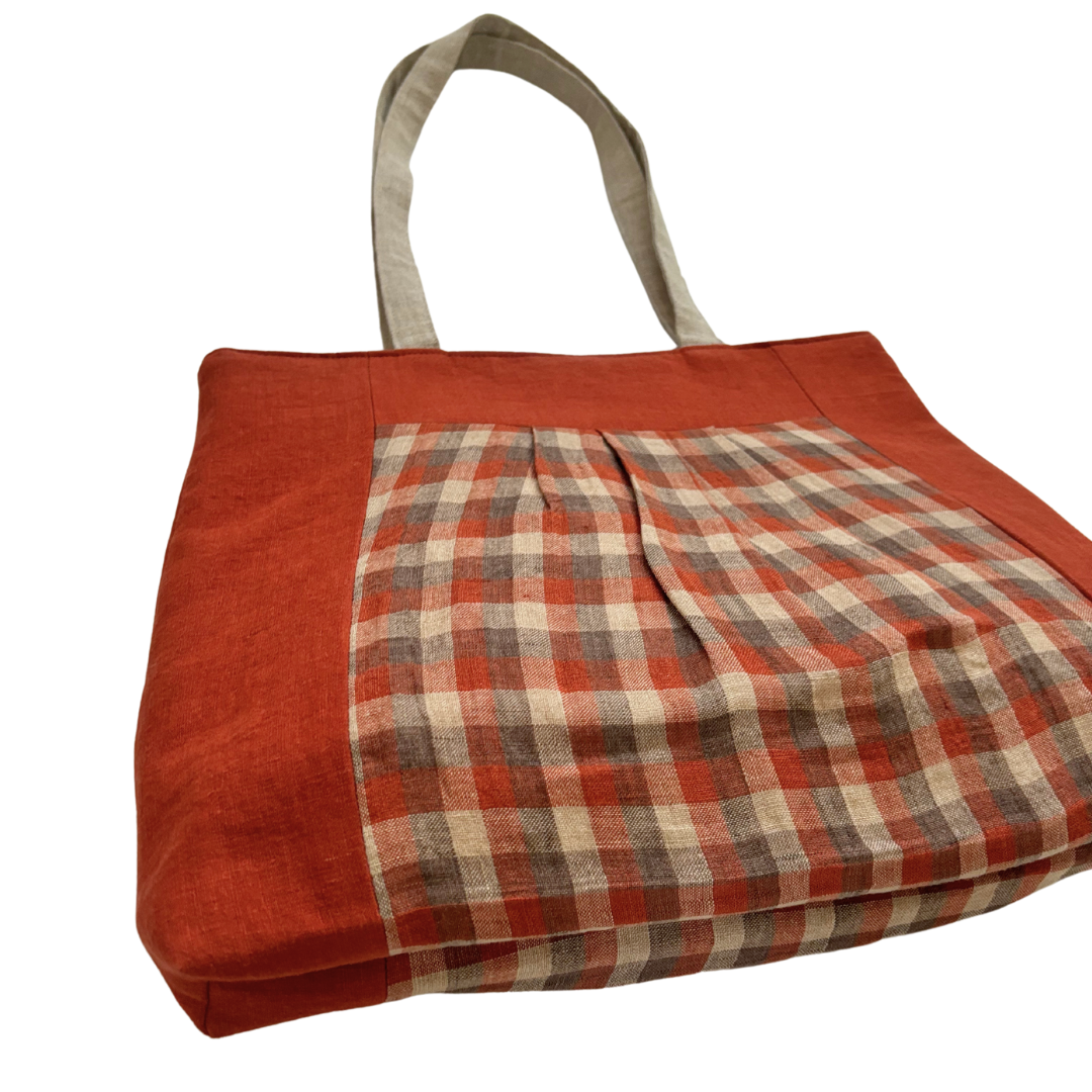 Handmade Penny Lane Pleated Tent Tote in Checked Linen