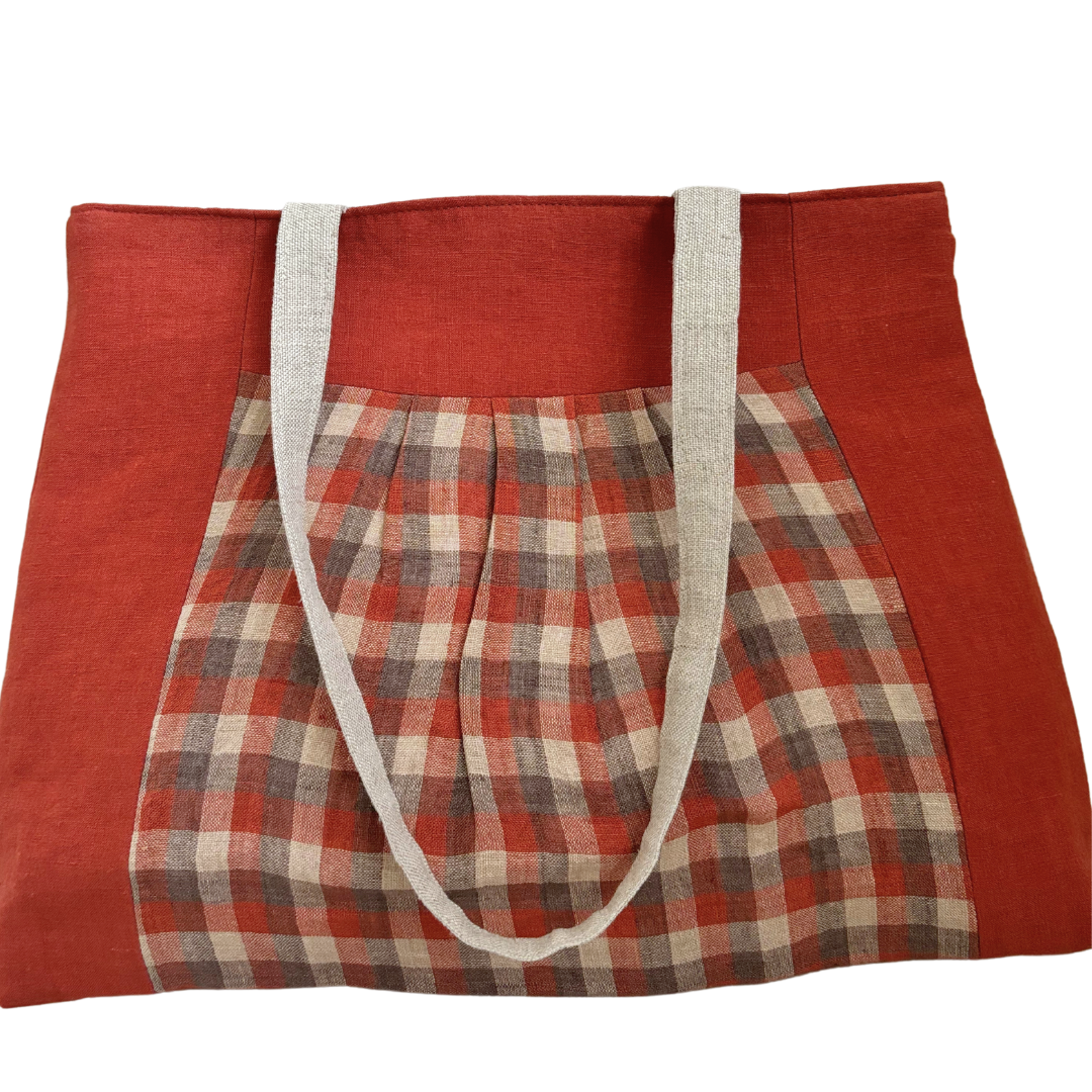 Handmade Penny Lane Pleated Tent Tote in Checked Linen