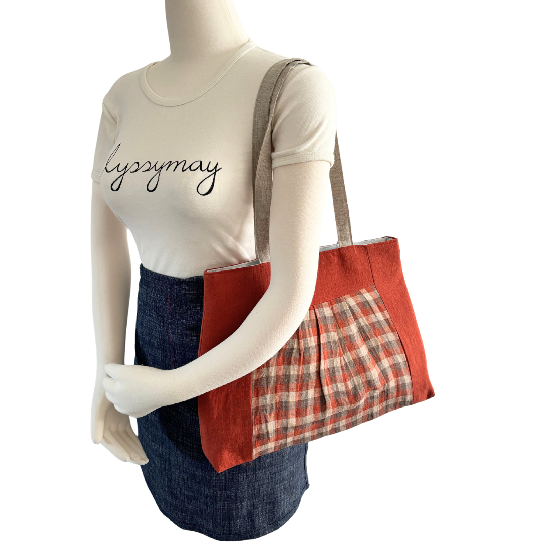 Handmade Penny Lane Pleated Tent Tote in Checked Linen