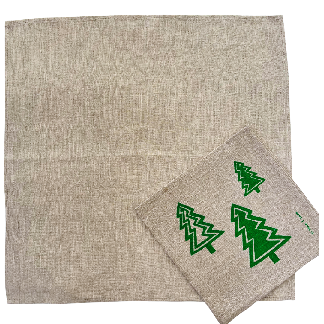 Christmas Trees Linen Napkin - Emerald Green (Set of 4)