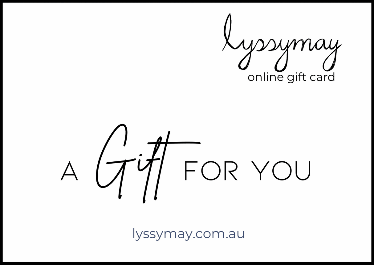 Lyssy May Gift Card for handmade unique style gifts with no expiration date
