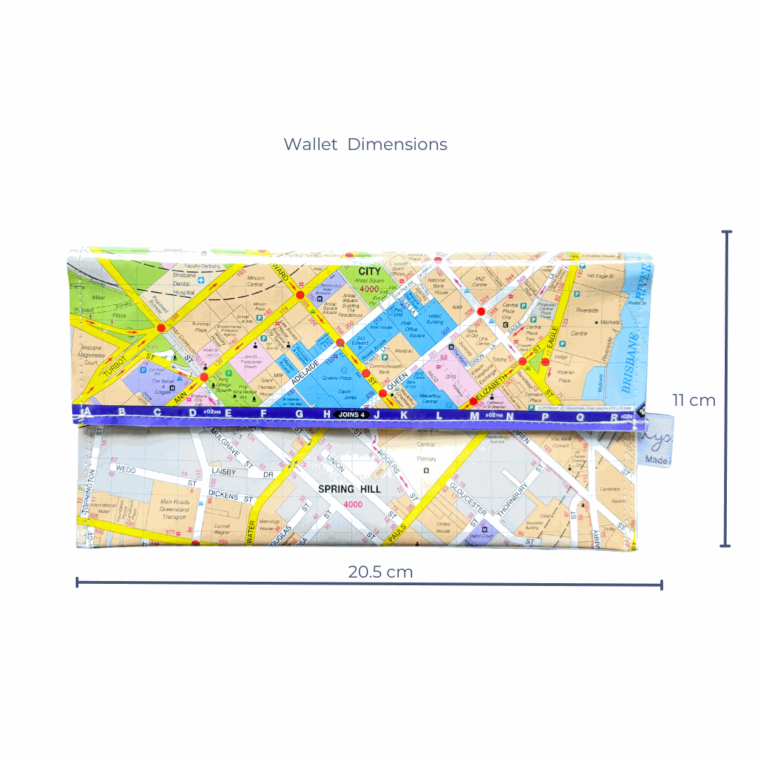 Recycled Street Map Wallet - Brisbane City Centre, Spring Hill, Fortitude Valley