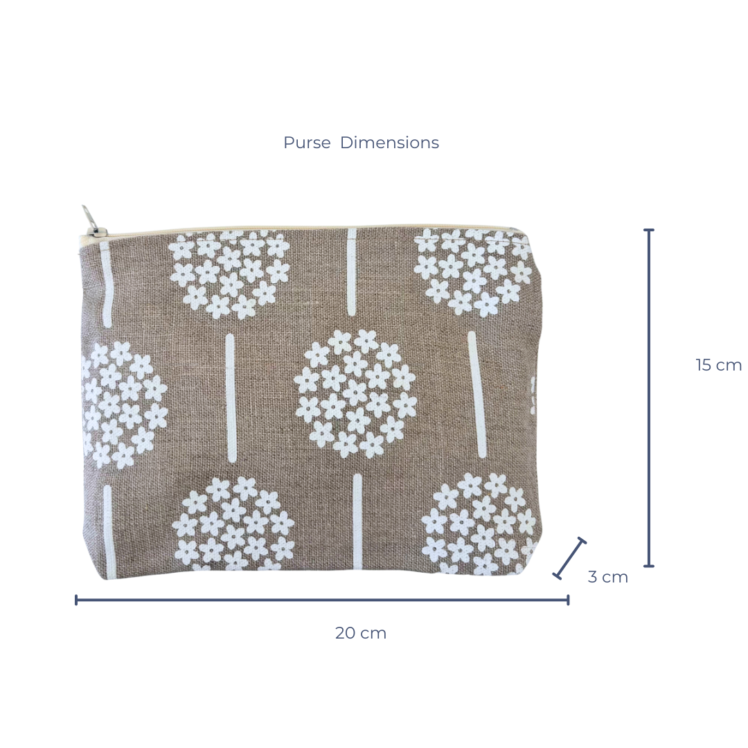 Hydrangeas in Cream on Natural Linen - Zip Purse