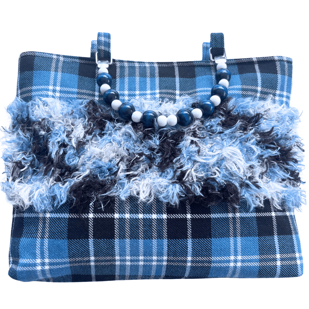 Clark Ancient Tartan Bag – Handknitted Panel & Beaded Handles